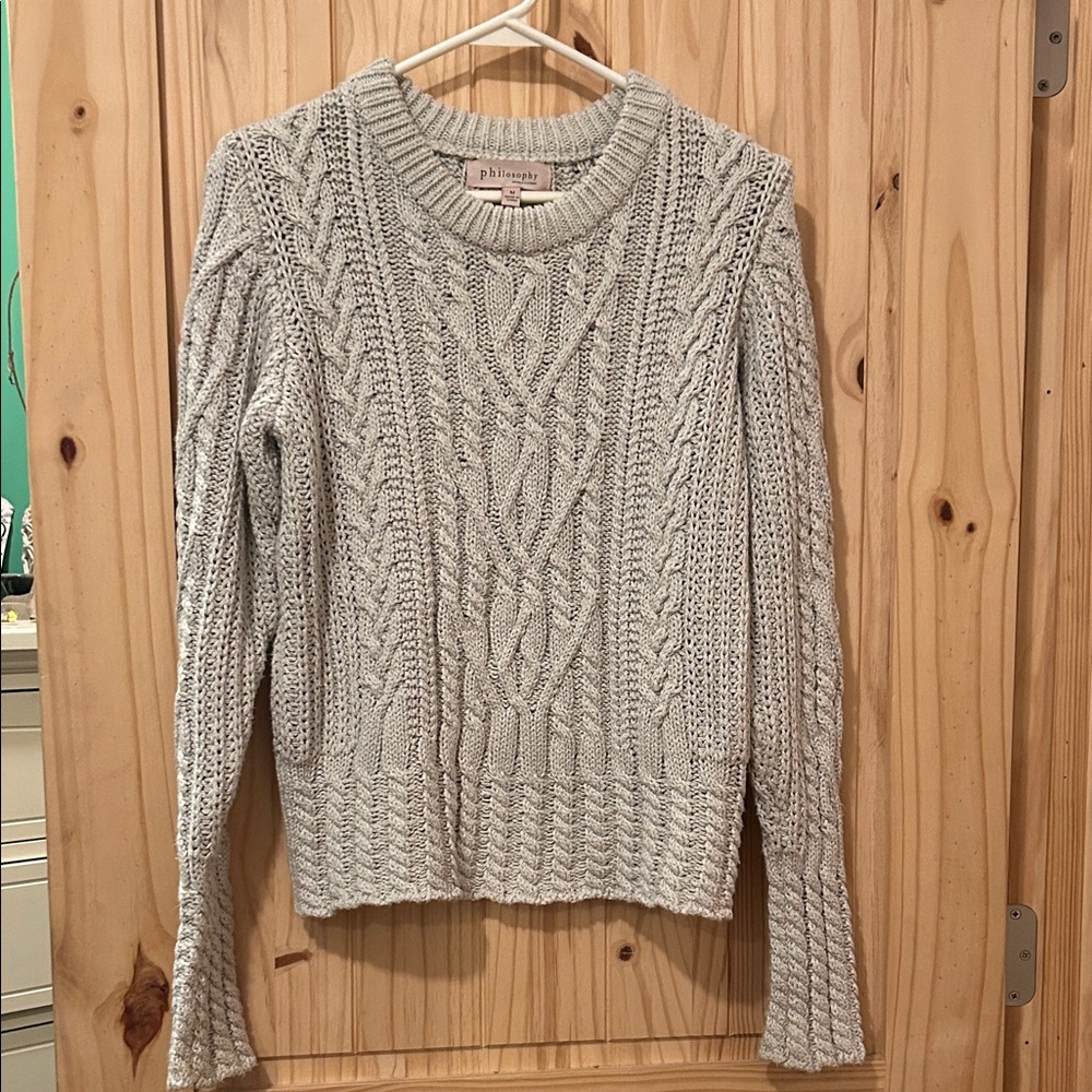 Philosophy Cable Knit Sweater - Light Gray/ off white cream